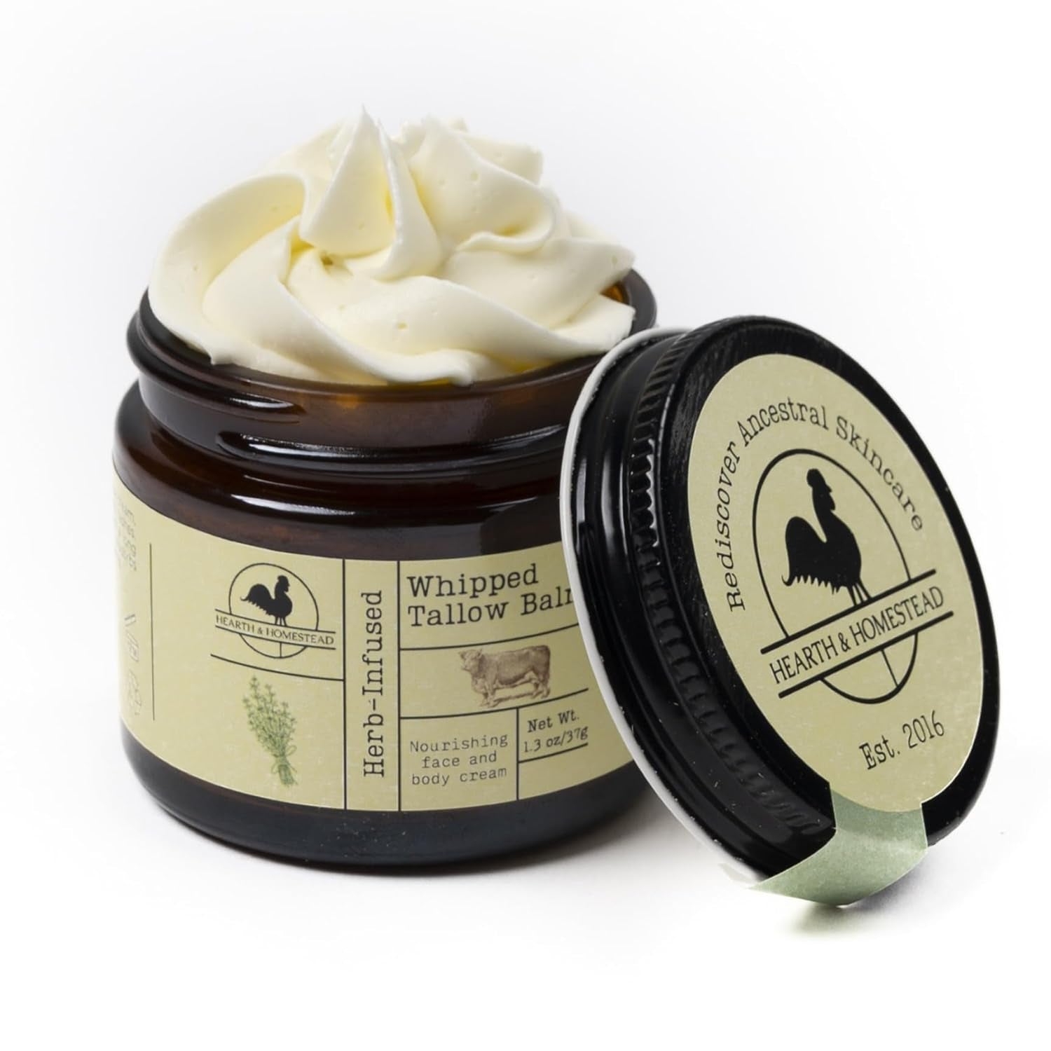 Hearth & Homestead Whipped Tallow Balm (Herb-Infused) – 37g | Ancestral Skincare with Grass-Fed Tallow & Healing Herbs