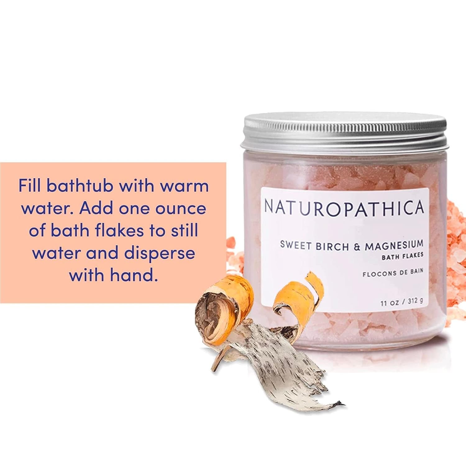 Naturopathica Sweet Birch & Magnesium Bath Flakes – 312g | Relaxing Muscle Relief & Stress Support