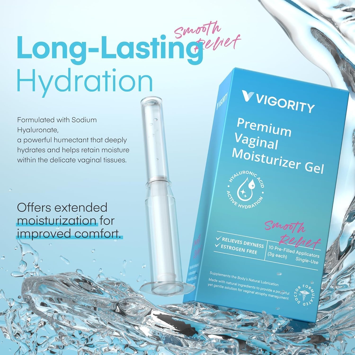 Vigority Premium Vaginal Moisturizer Gel – 10 Pre-Filled Applicators x 3g | Long-Lasting Hydration & Soothing Relief for Intimate Dryness
