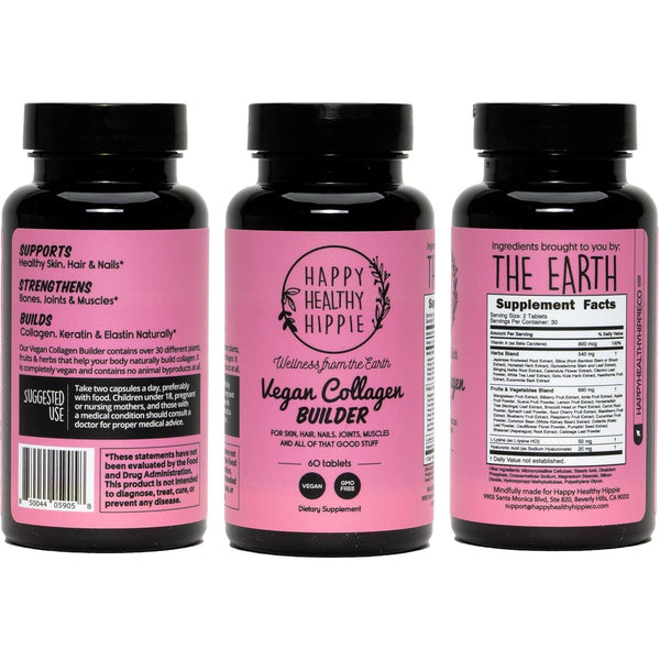 Happy Healthy Hippie Vegan Collagen Builder – 60 Tablets | Plant-Based Support for Radiant Skin, Hair & Nails