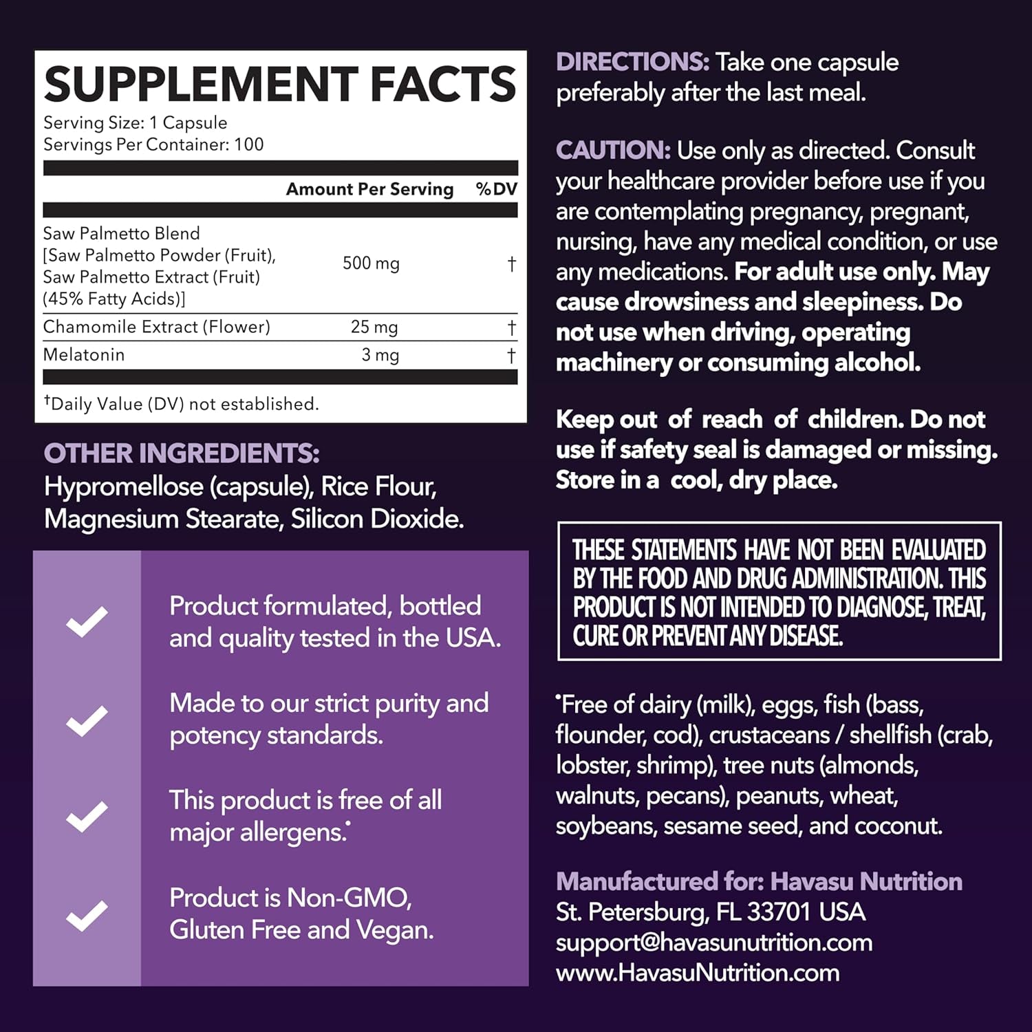 HAVASU NUTRITION Saw Palmetto PM Formula – 100 Capsules | Prostate Health & Restful Sleep Support