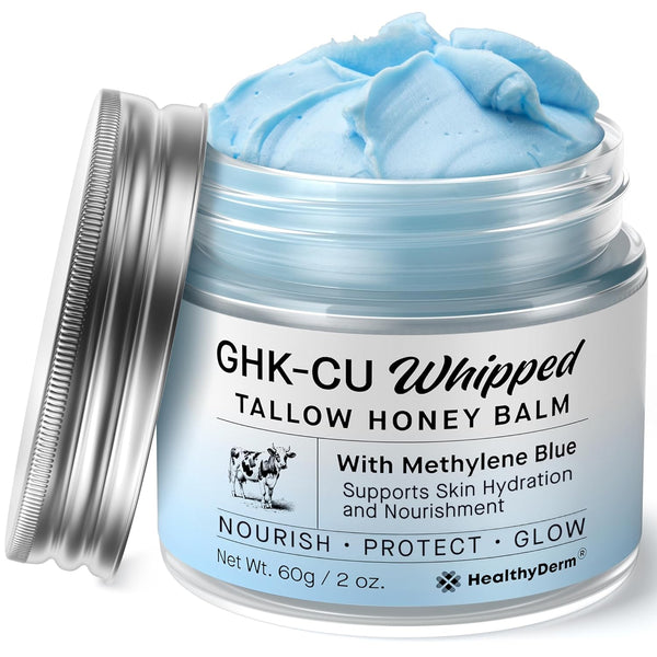 HealthyDerm GHK-CU Whipped Tallow Honey Balm with Methylene Blue – 60g | Repair Skin, Boost Collagen & Antioxidant Protection