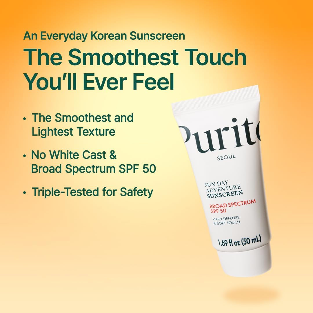 PURITO Sun Day Adventure Sunscreen – 50ml | Lightweight SPF 50 Broad-Spectrum UV Protection