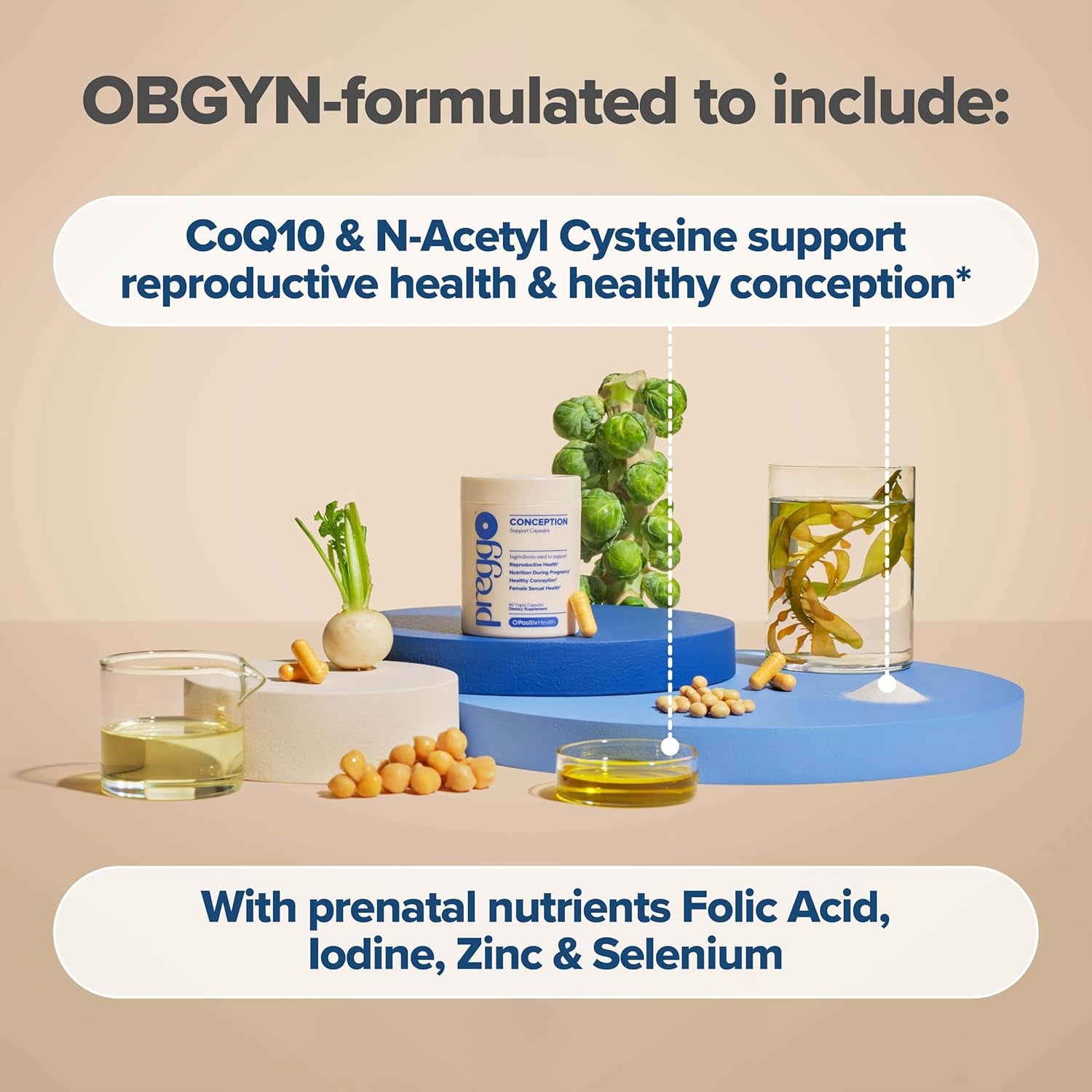 O Positiv Preggo Conception Support – 60 Capsules | OBGYN-Formulated Fertility Support with CoQ10, NAC, Folic Acid & Vegan Omega-3