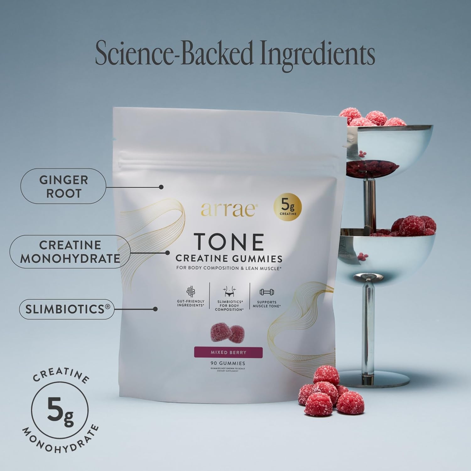 Tone Gummies – Creatine Monohydrate 5G for Women – Support Lean Muscle, Strength & Recovery – Hormone-Friendly Muscle Toning Supplement – Mixed Berry Flavor – 90 Count