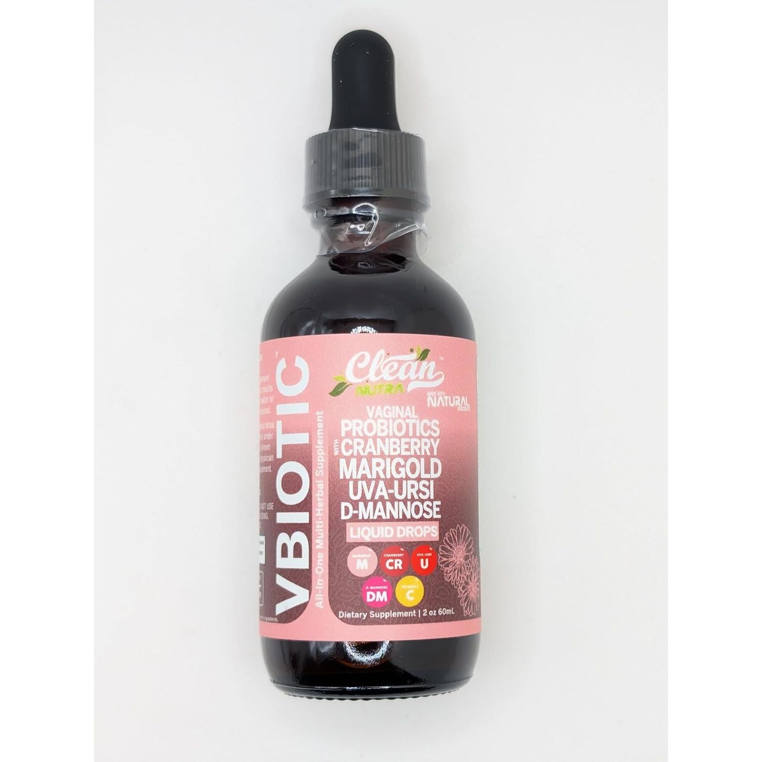 Clean Nutraceuticals Vaginal Probiotic Drops – 60ml | D-Mannose, Cranberry, Uva Ursi & Black Cohosh for Urinary, Vaginal & Hormonal Health