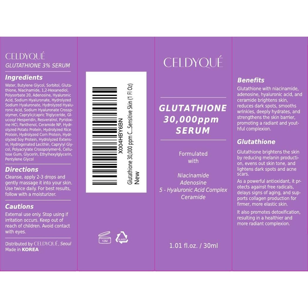 CELDYQUE Glutathione 30,000 ppm Serum – 30ml | Brightening, Hydrating & Dark Spot Care