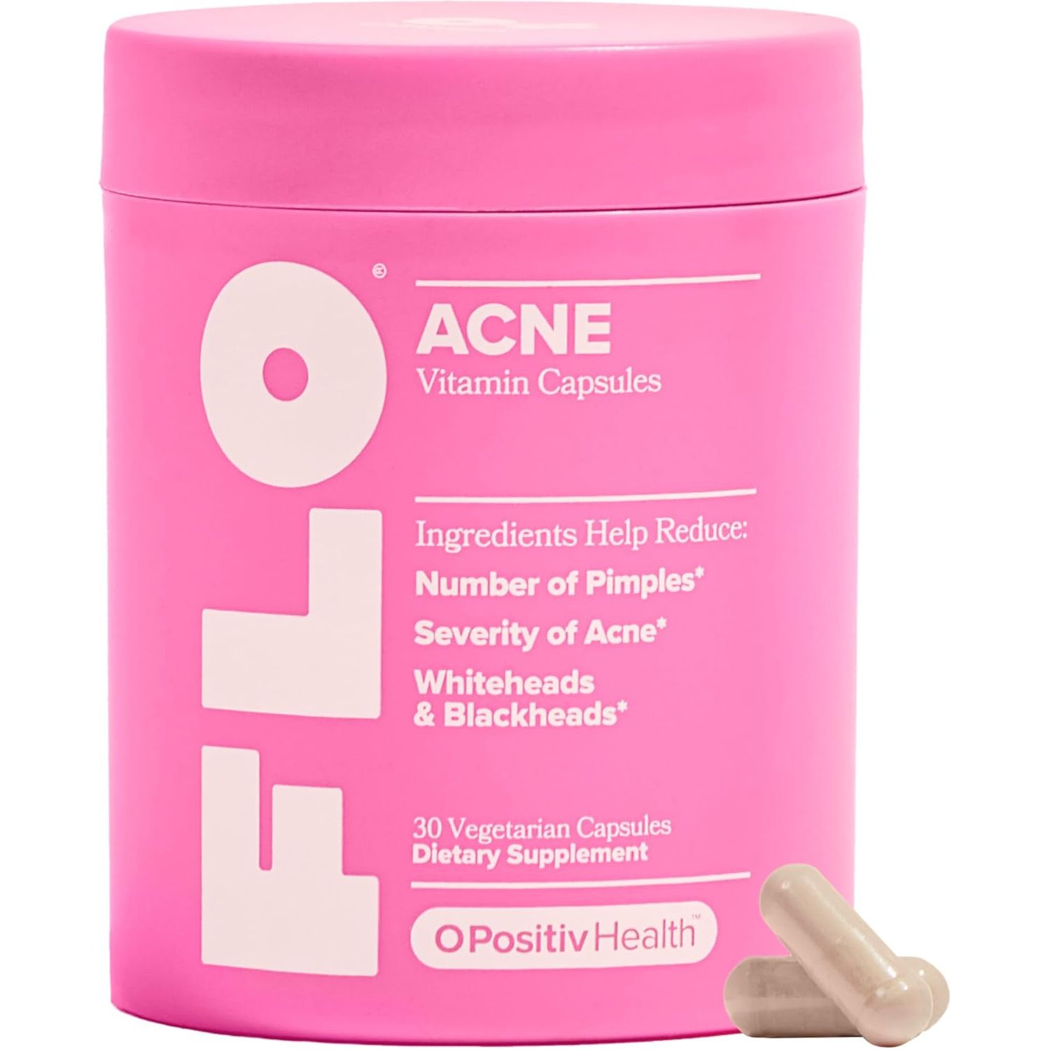 O Positiv FLO Acne Capsules – 30 Servings | Clinically Backed Formula for Clearer Skin, Reduced Pimples & Blackheads
