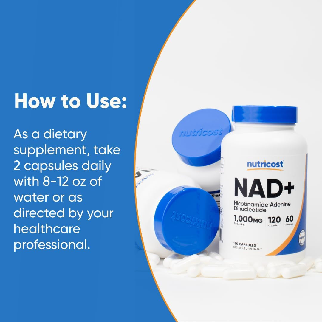 Nutricost NAD+ Nicotinamide Adenine Dinucleotide – 120 Capsules | 1,000mg Cellular Energy & Anti-Aging Support