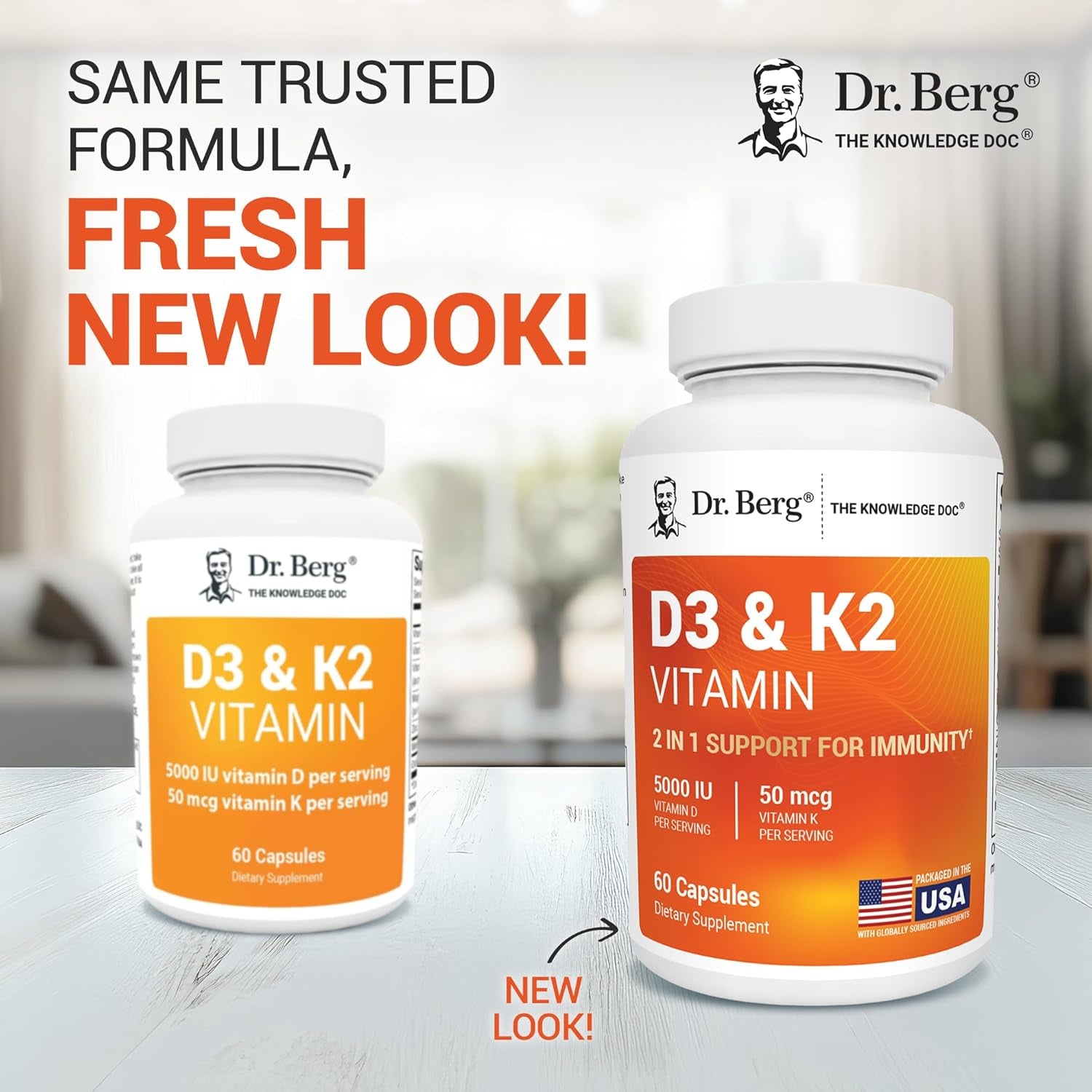 Dr. Berg Nutritionals D3 & K2 Vitamin – 60 Capsules | Immune, Bone & Heart Health Support