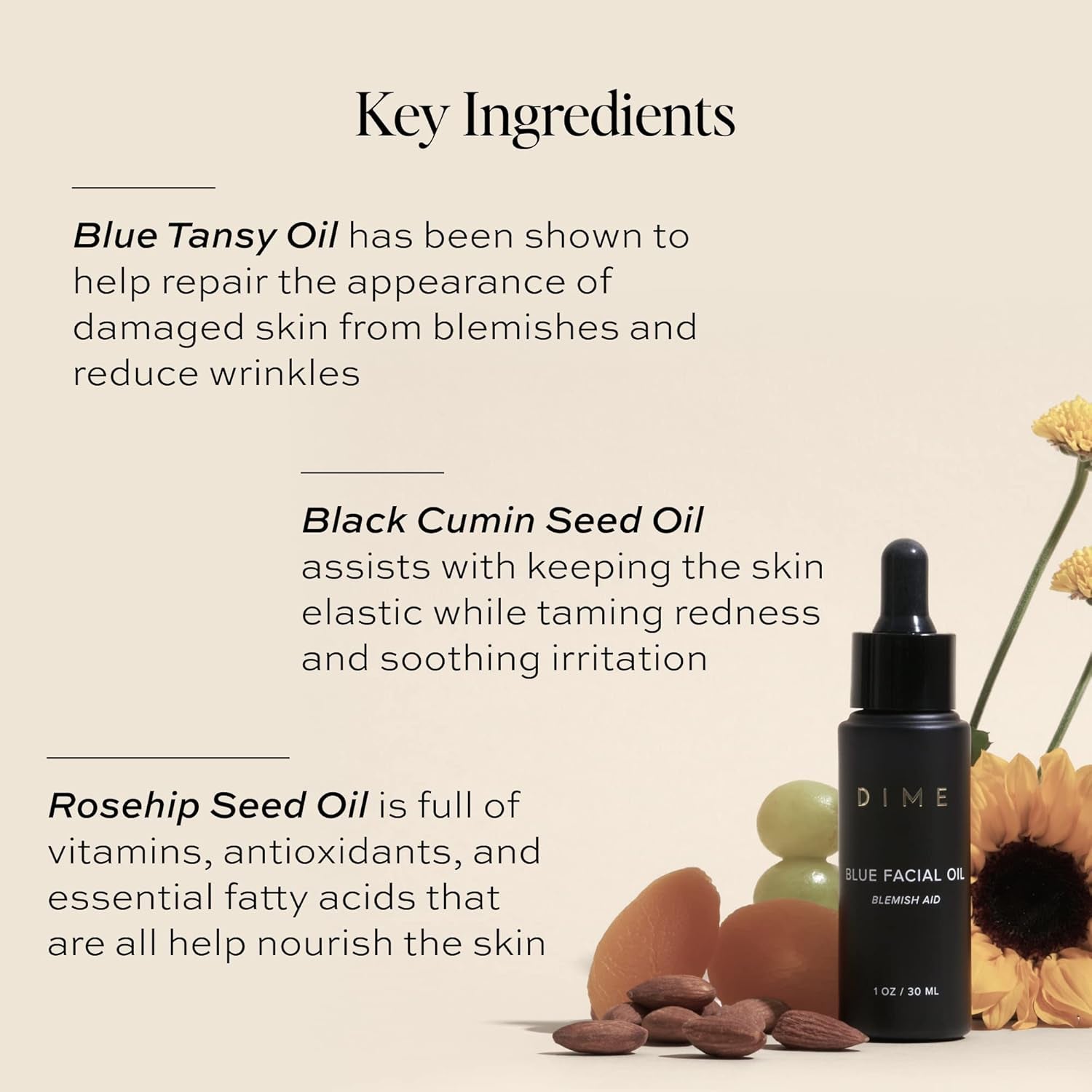 DIME Blue Facial Oil – 30ml | Calming Hydration & Blemish Relief with Blue Tansy & Rosehip