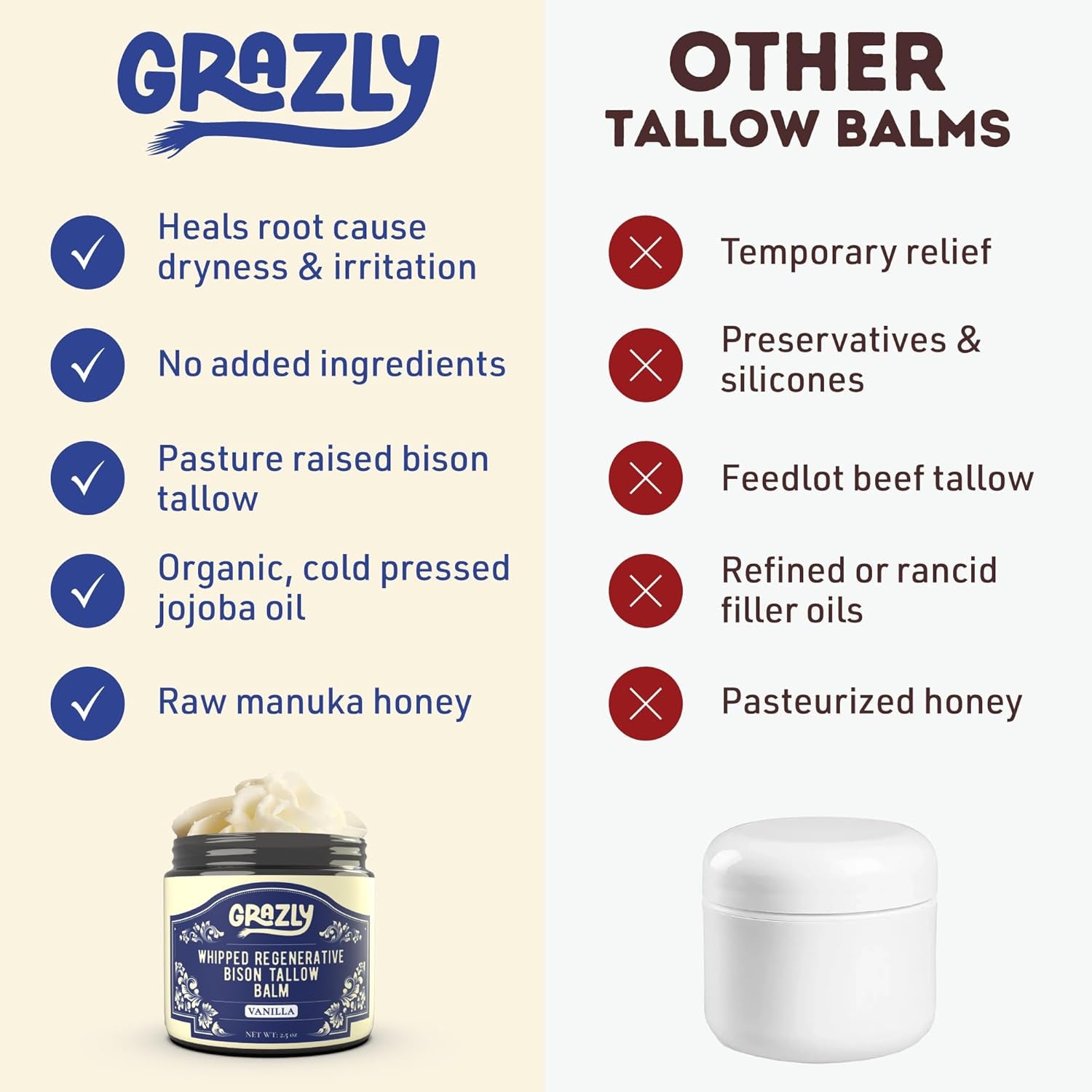Grazly Whipped Regenerative Bison Tallow Balm (Vanilla) – 71g | Deep Hydration & Skin Renewal
