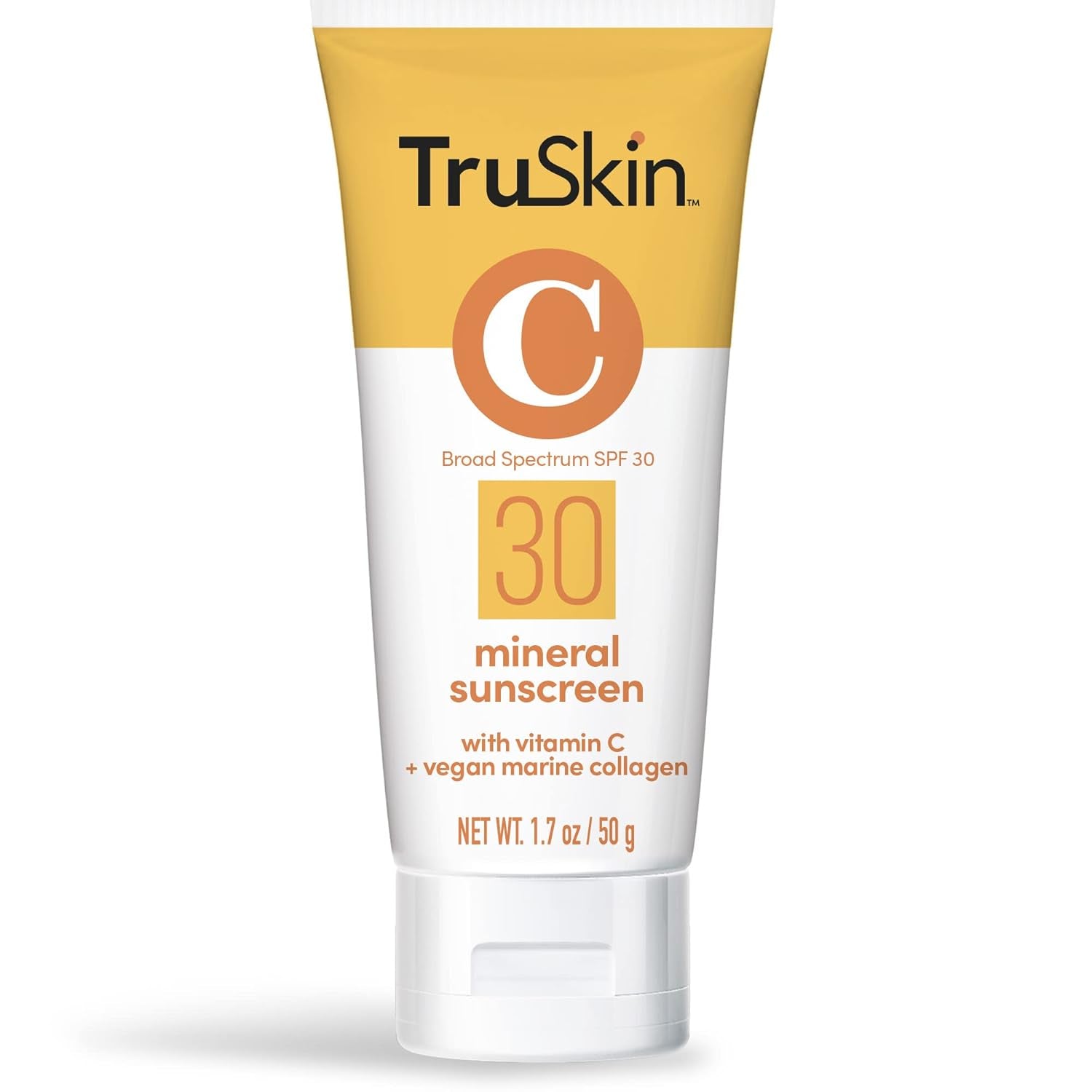 TruSkin Broad Spectrum SPF 30 Mineral Sunscreen with Vitamin C + Vegan Marine Collagen – 50g | Daily UV Protection & Anti-Aging Skincare