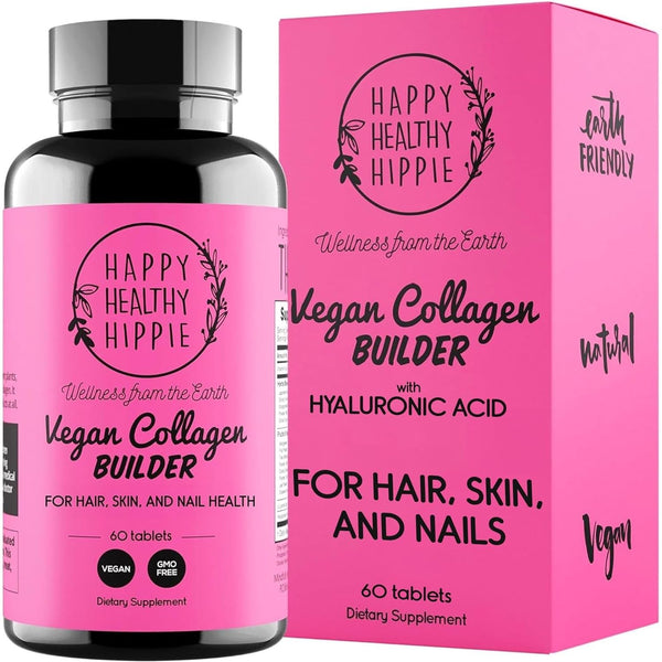 Happy Healthy Hippie Vegan Collagen Builder – 60 Tablets | Plant-Based Support for Radiant Skin, Hair & Nails