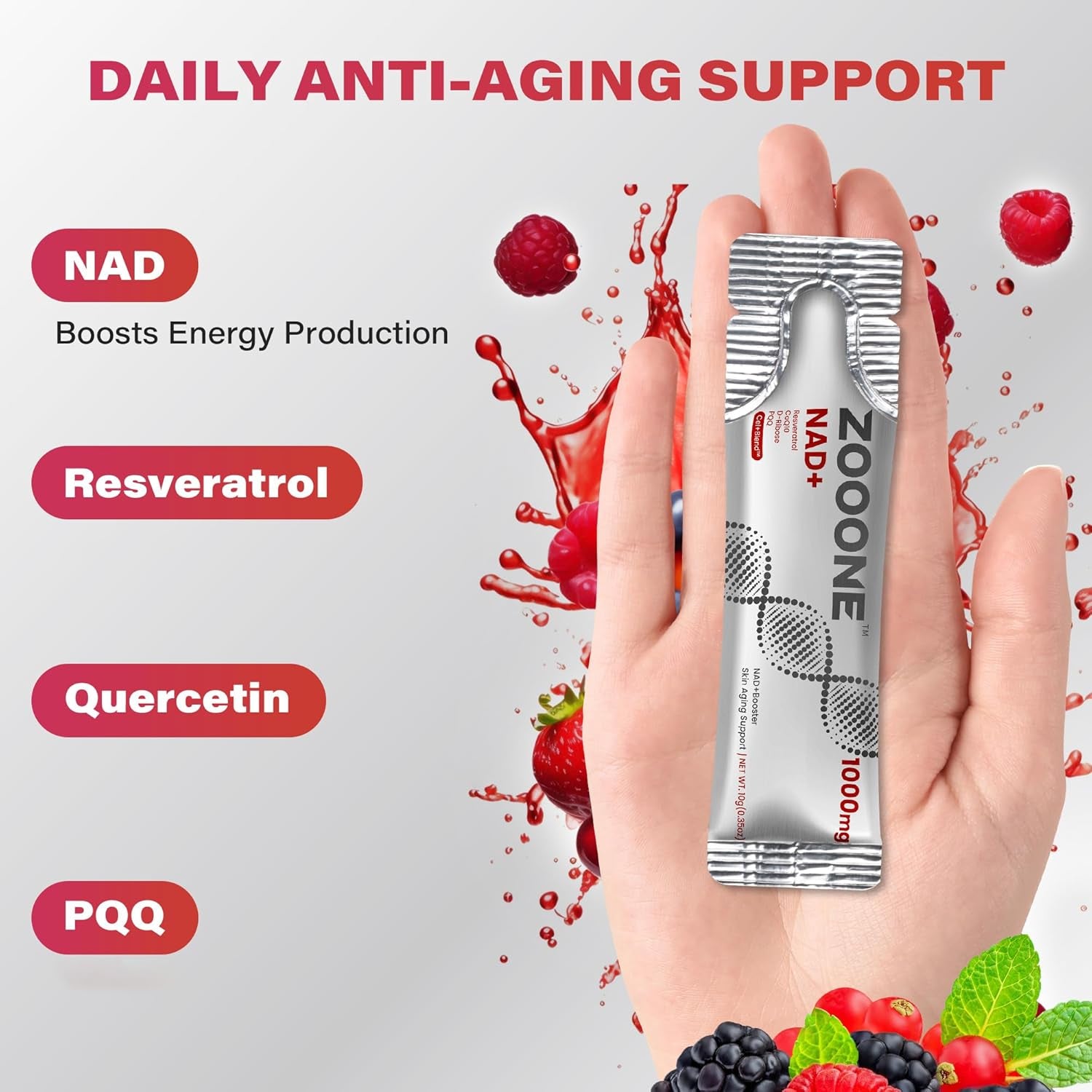 Zooone NAD+ 1000mg Liquid Packets Supplement – 10g (30 Packets) | Cellular Energy & Anti-Aging Support