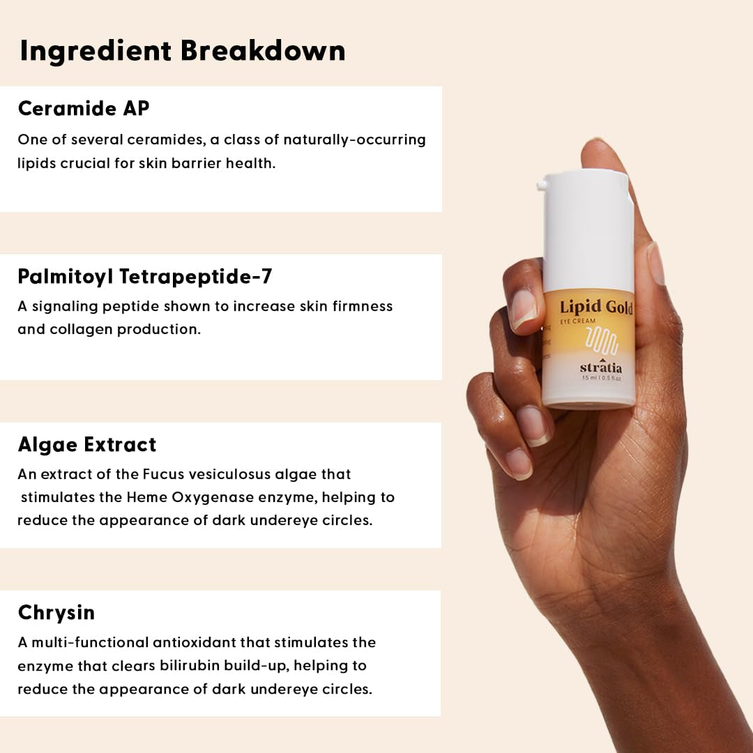 Lipid Gold Eye Cream Moisturizer and Anti-Aging Skincare for Dark Circles, Fine Lines, Wrinkles, and Under-Eye Brightening, 0.5 Fl. Oz