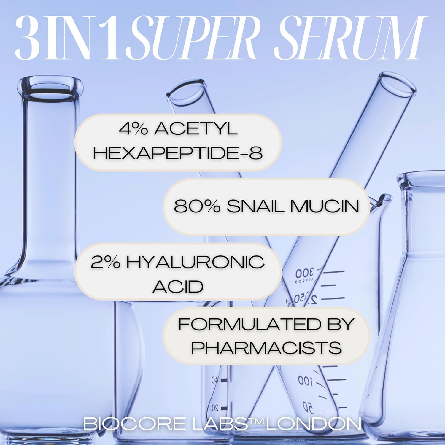 BIOCORE LABS 3-In-1 Snail Mucin Super Serum – 100ml | Hydrates, Firms & Plumps with 80% Snail Filtrate, Peptides & Hyaluronic Acid
