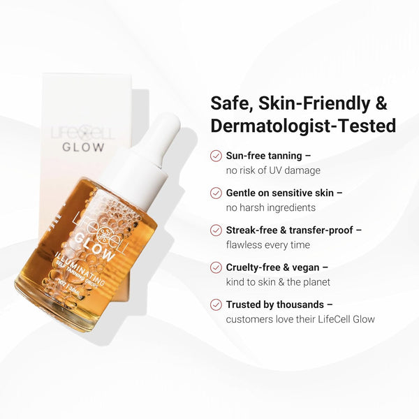 LifeCell Glow Illuminating Self Tanning Drops – 30ml | Customizable, Hydrating Tan for Face & Body