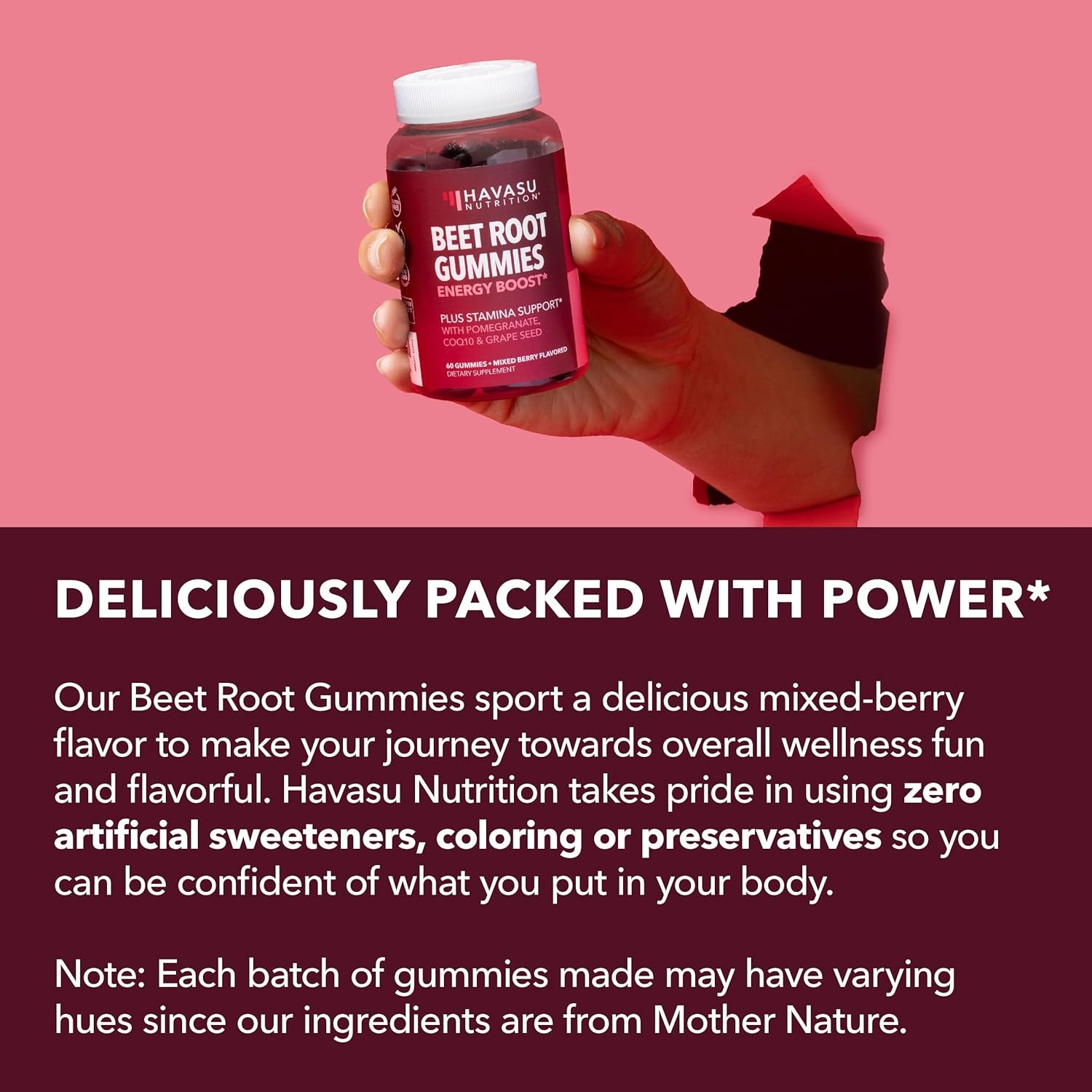 Beet Root Gummies with COQ10 & Pomegranate - Nitric Oxide Supplement for Men and Women - Beetroot for Endurance, Performance, Recovery - Vegan, Non-Gmo, Gluten Free - Mixed Berry Flavor, 60 Count