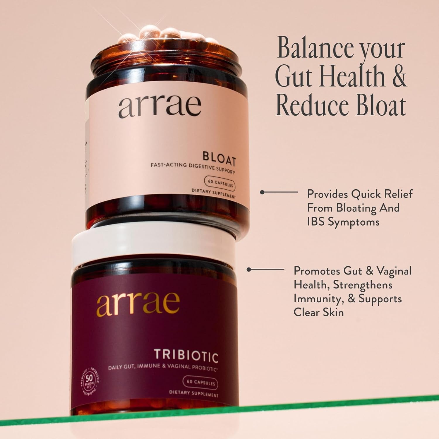 Arrae Bloat Fast-Acting Digestive Support – 60 Capsules | Natural Relief from Bloating, Gas & IBS Symptoms
