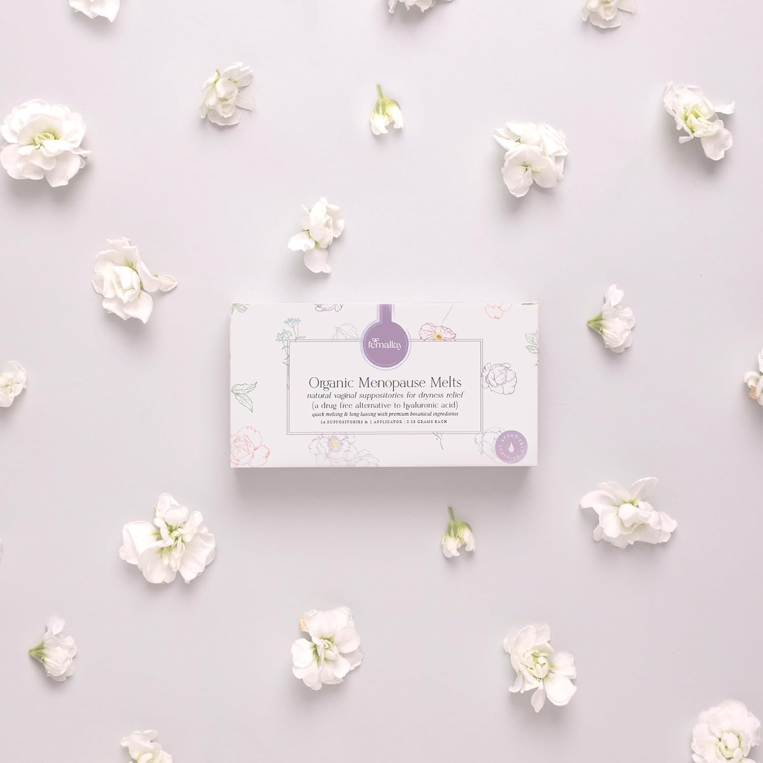 Femallay Organic Vitamin E Melts Vaginal Moisturizing Suppository Melts – 14 Suppositories + Applicator (2.25g Each) | Deep Hydration & Comfort for Women