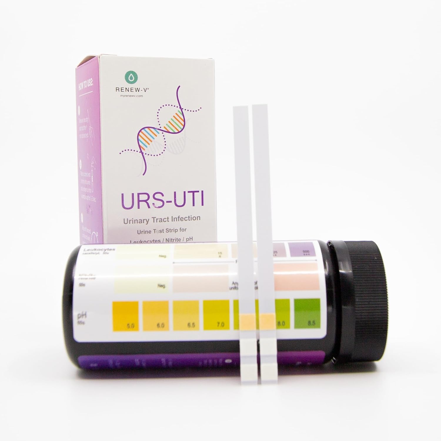 Renewv URS-UTI Test Strips 100Ct – 3-In-1 Urinary Tract Health Test Kit for Leukocytes, Nitrite, Ph – At-Home UTI Detection, Professional-Grade Accuracy