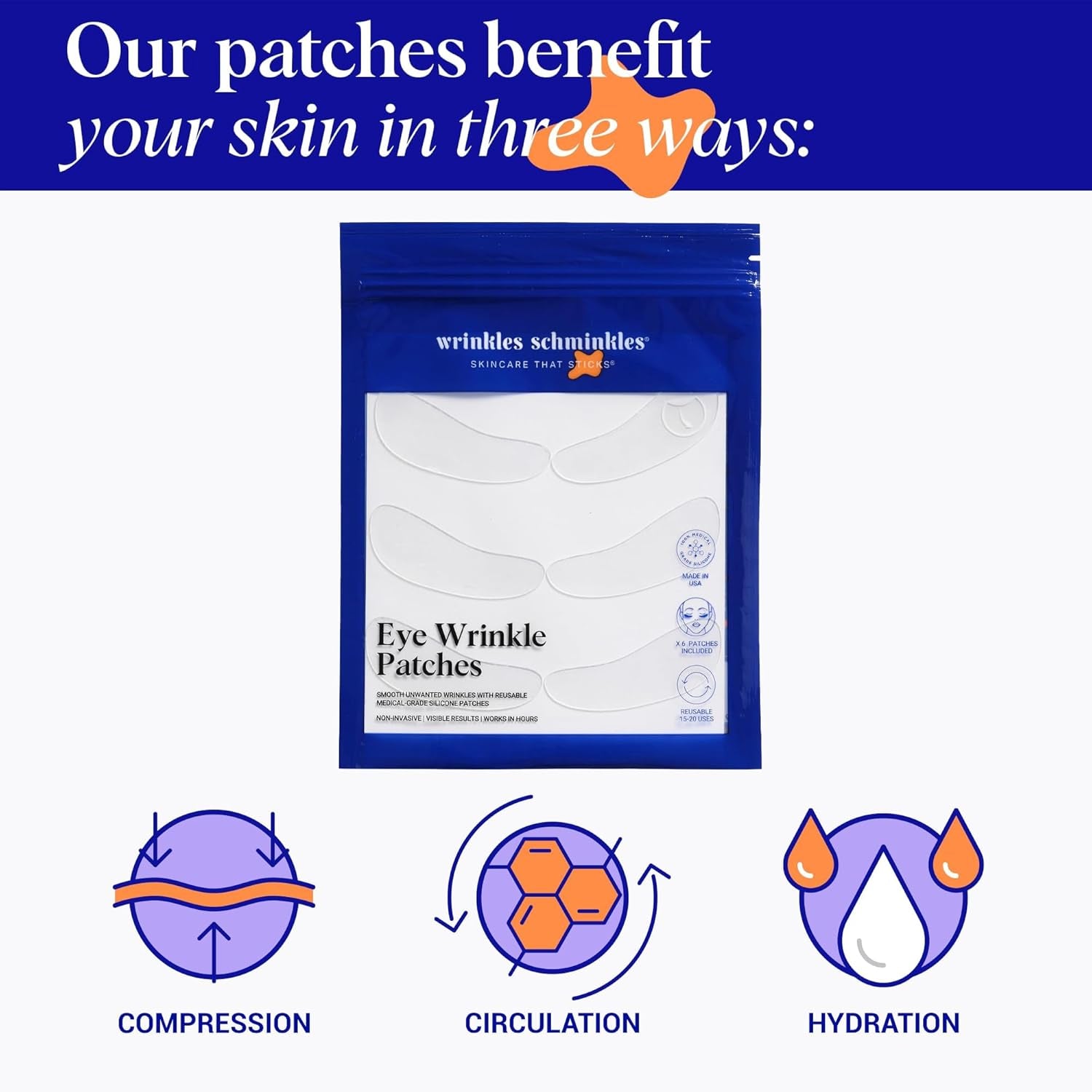 Wrinkles Schminkles Eye Wrinkle Patches – 6 Pads (1 Pack) | Reusable Silicone Patches for Fine Lines, Puffiness & Dark Circles