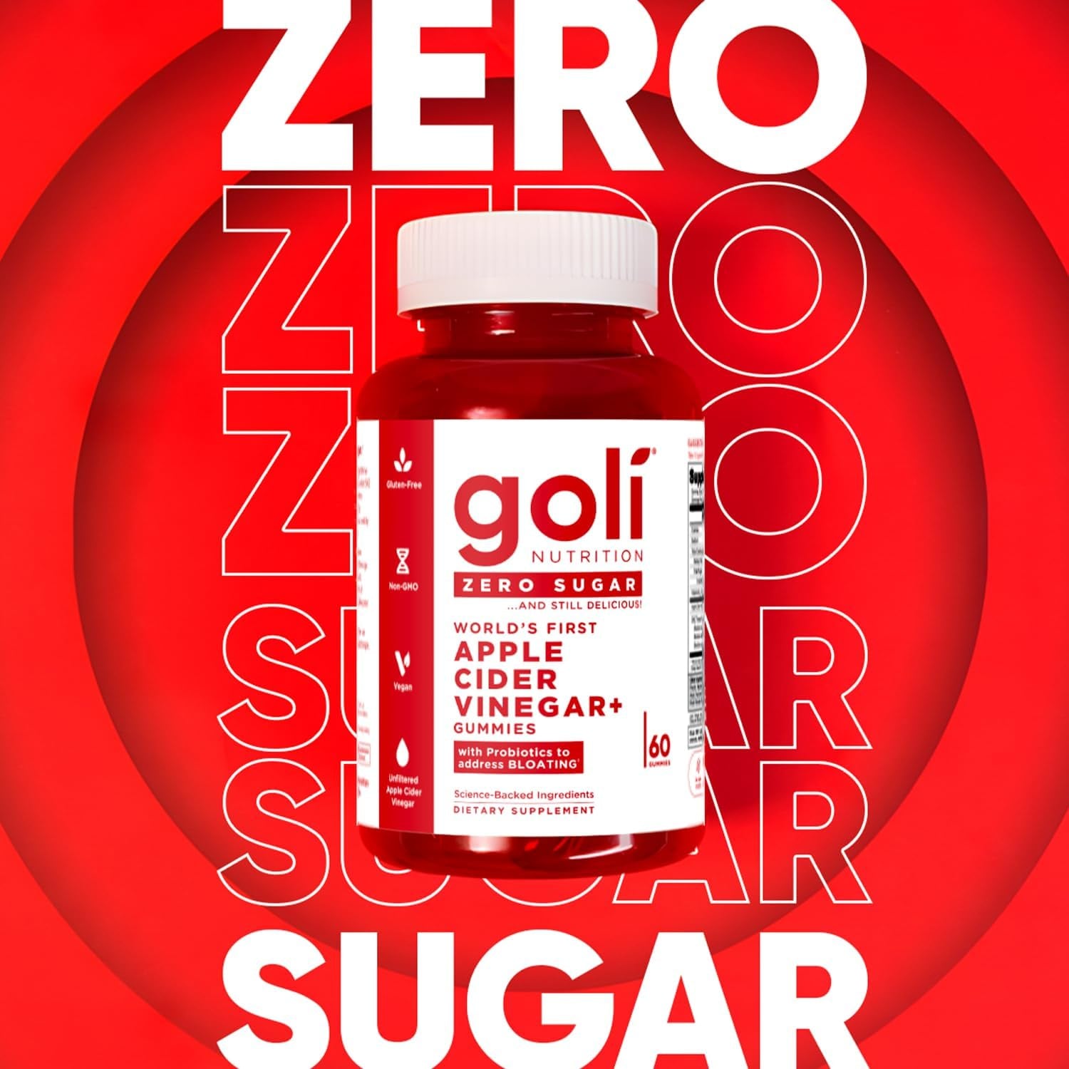 Goli Zero Sugar Apple Cider Vinegar Gummies – 60 Gummies | Gut Health, Bloating Relief & Energy Support