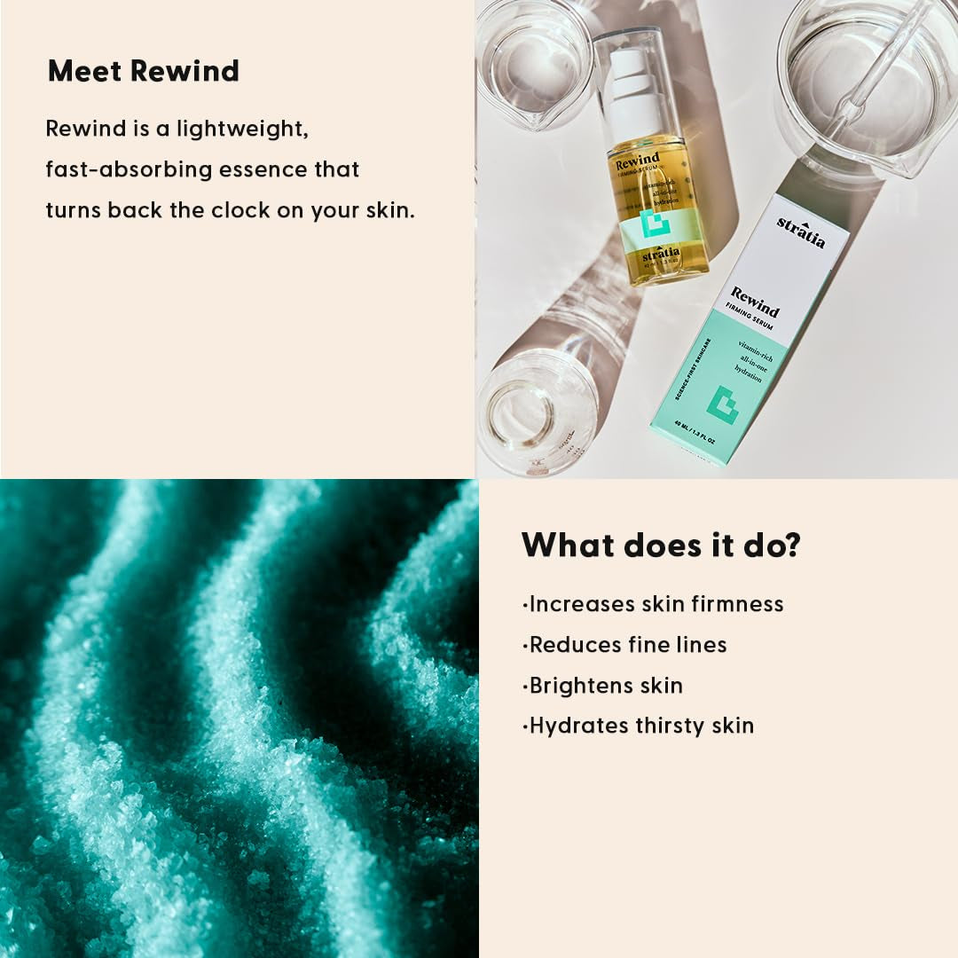 Rewind Firming & Hydrating Serum with Hyaluronic Acid & Niacinamide - Moisturizes & Evens Skin Tone with DMAE for Smooth, Plump Skin, 1.3 Fl Oz