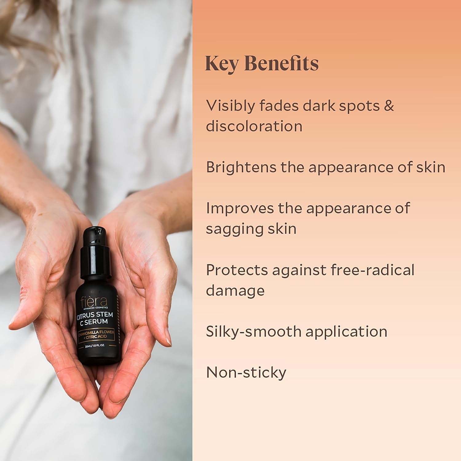 Vitamin C Serum with Hyaluronic Acid & Citrus Stem Cells - Anti-Aging Brightening, Firming, Hydrating Serum for Mature Skin, Reduces Dark Spots, Fine Lines & Boosts Radiance - 1 FL. OZ. / 30 ML