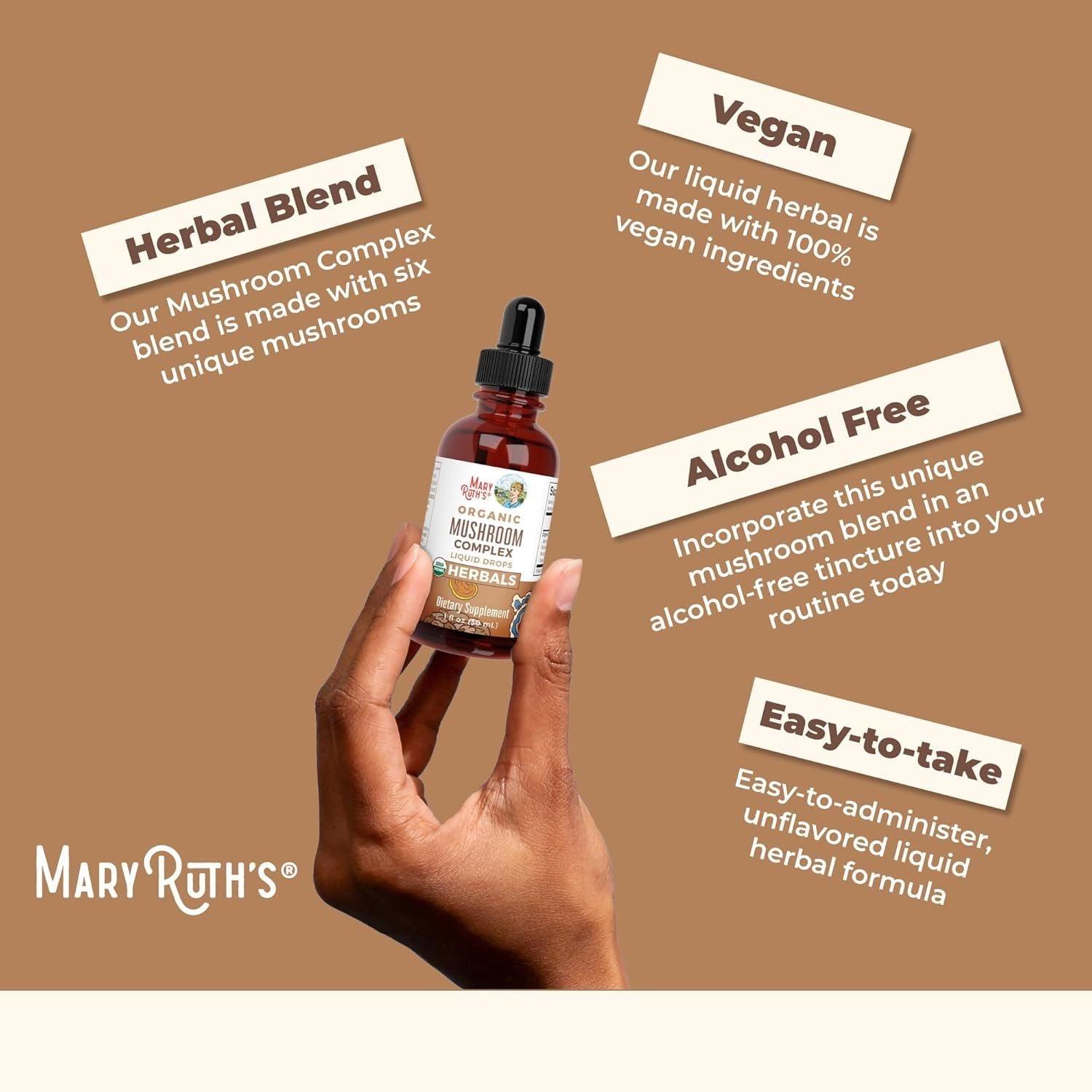 MaryRuth Organics Mushroom Complex Liquid Extract – 30ml | Powerful 6-Mushroom Blend for Immunity & Cognitive Support