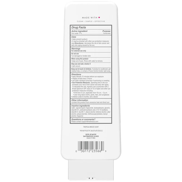 Sunscreen Lotion Tropical Breeze SPF 30, 100% Mineral SPF for Face & Body Broad Spectrum UVA UVB for Men & Women, Suitable for Sensitive Skin & Hawaii Compliant, Lightweight & No Residue, 7Oz