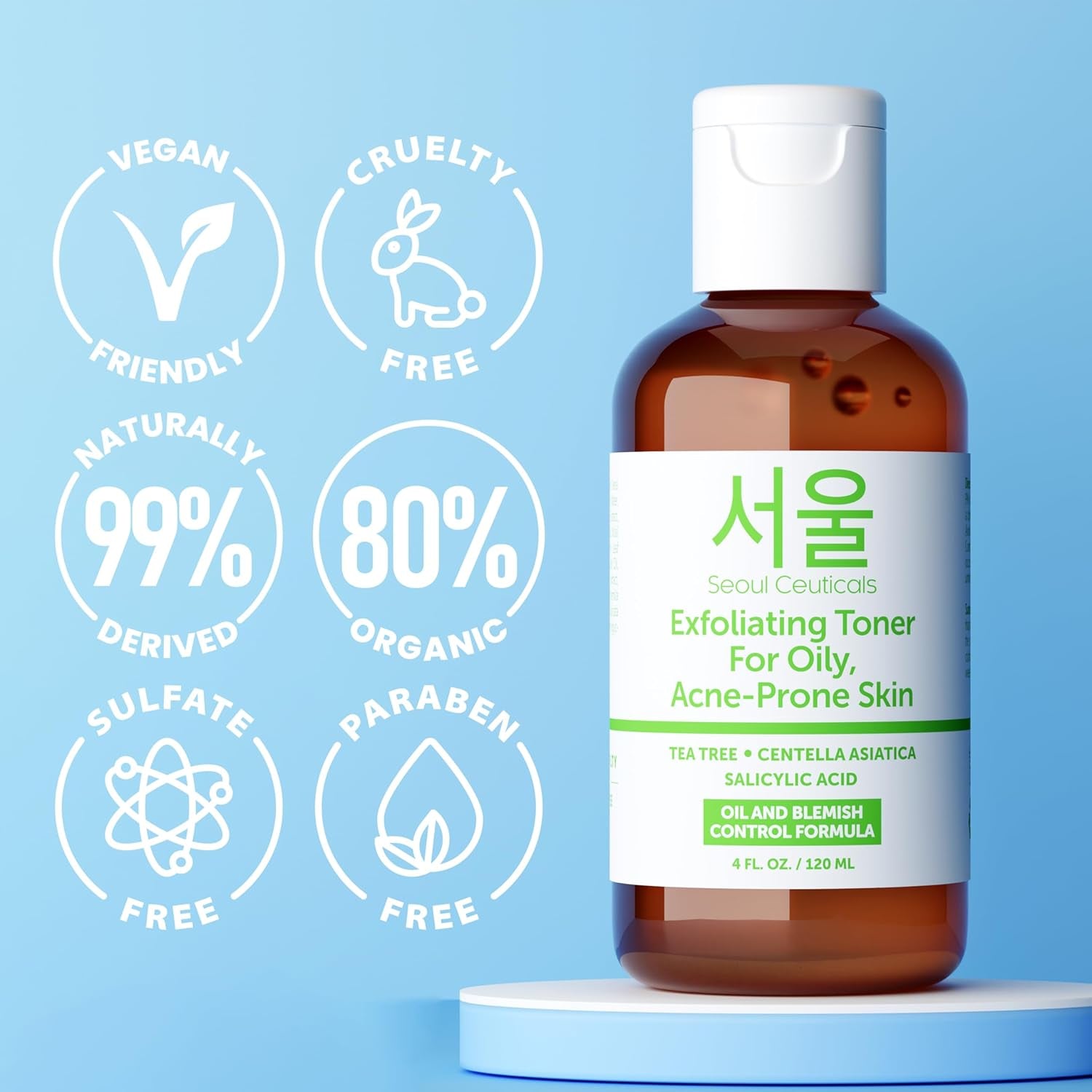 SeoulCeuticals Exfoliating Toner for Oily, Acne-Prone Skin – 120ml | Clarifying BHA Toner with Salicylic Acid, Tea Tree & Centella