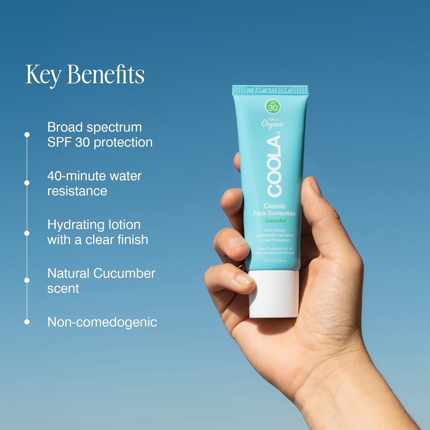 COOLA Classic Face Sunscreen SPF 30 Cucumber – 50ml | Sheer Daily Moisturiser with Organic Antioxidants & Broad Spectrum Protection