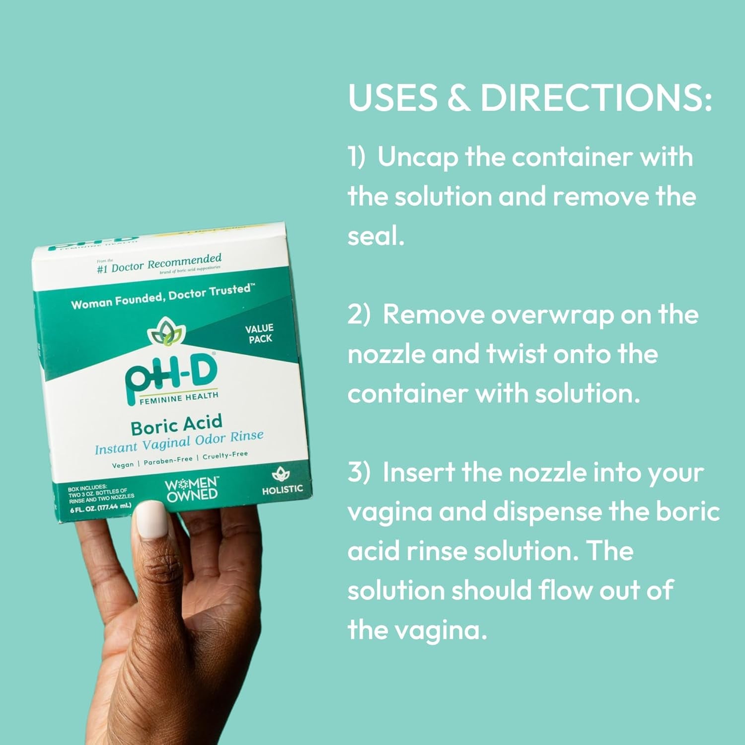 pH-D Feminine Health Support Instant Boric Acid Vaginal Odor Rinse – 177.44ml (Pack of 2) | Fast-Acting Freshness & Odor Control