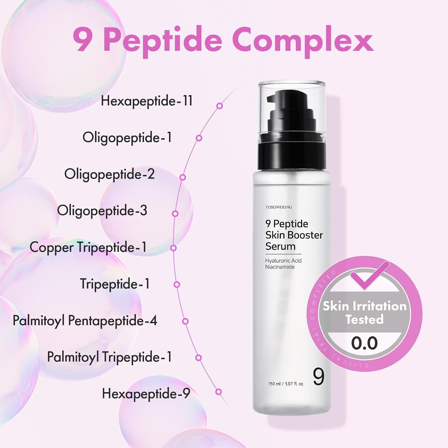 TOSOWOONG 9 Peptide Skin Booster Serum – 150ml | Firming, Hydrating & Radiance-Boosting Toner Serum