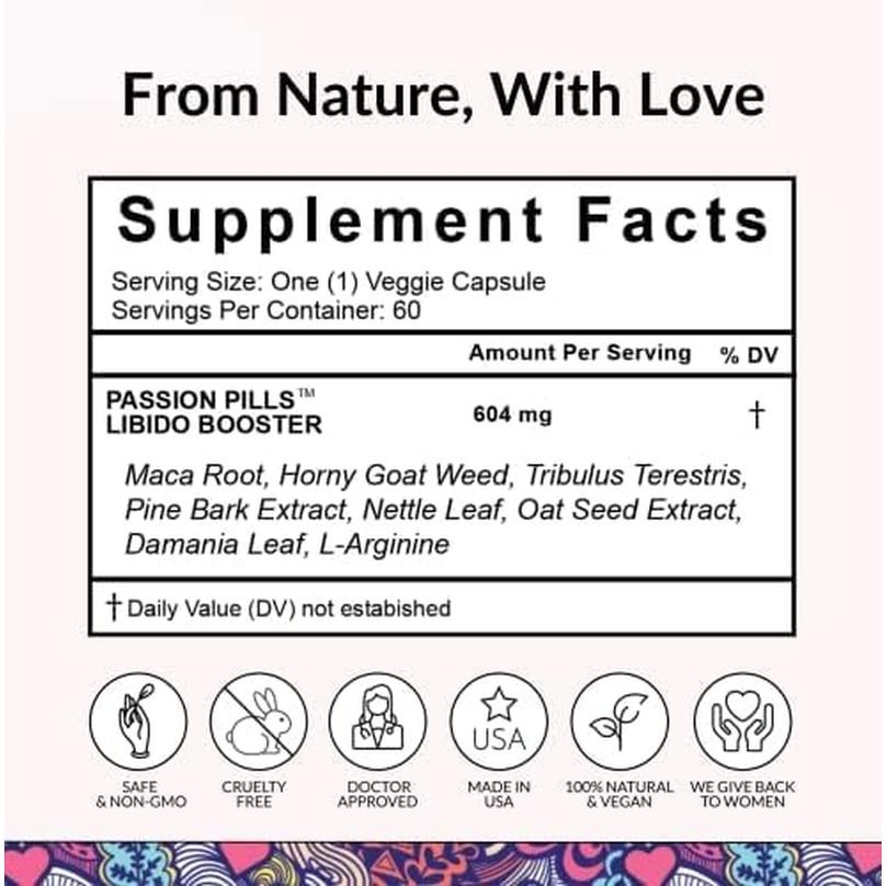 Flower Power “Passion Pills” Libido Booster – 60 Capsules | Enhance Desire, Energy & Intimate Vitality