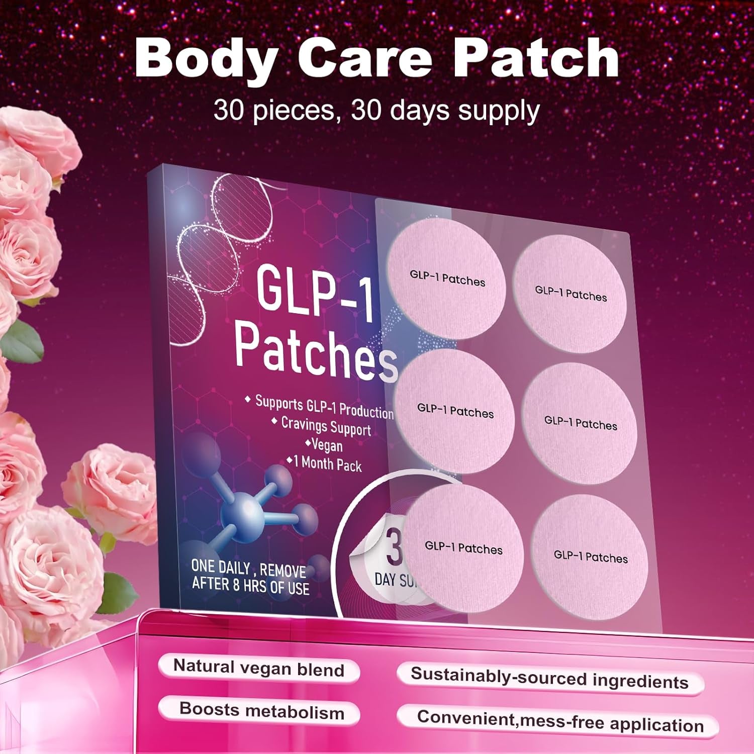 KMLWXD GLP-1 Patches – 30 Patches | Needle-Free Appetite Control & Metabolic Support
