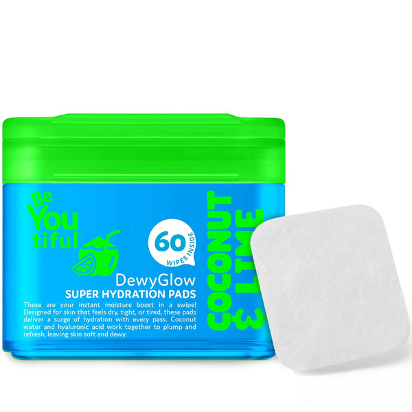 Dewyglow Hydrating Face Moisturizer Wipes for Teens and Kids, Valentines Gifts for Girls, 60 Toner Facial Pads, Trendy Skin Care, Vegan, Coconut Water & Hyaluronic Acid