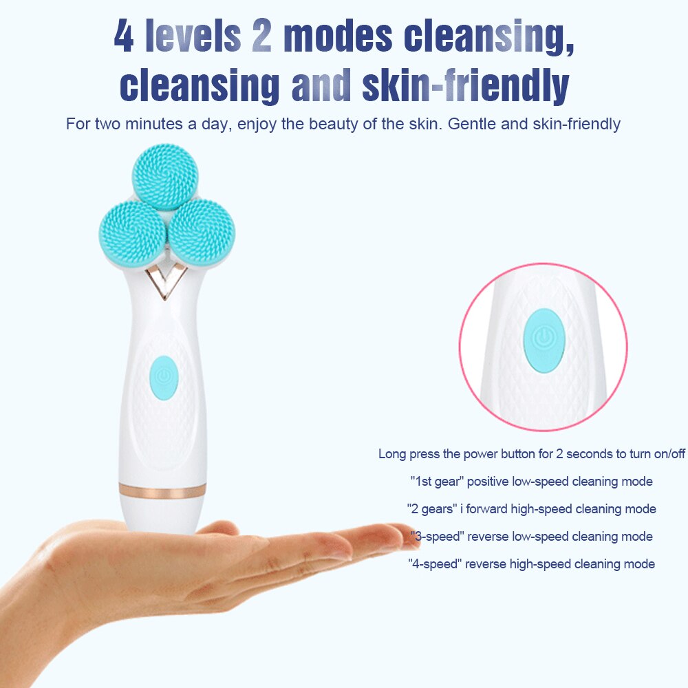 3-in-1 Sonic Facial Cleansing Brush – Rechargeable Silicone Face Cleanser & Blackhead Removal Device with 3 Brush Heads