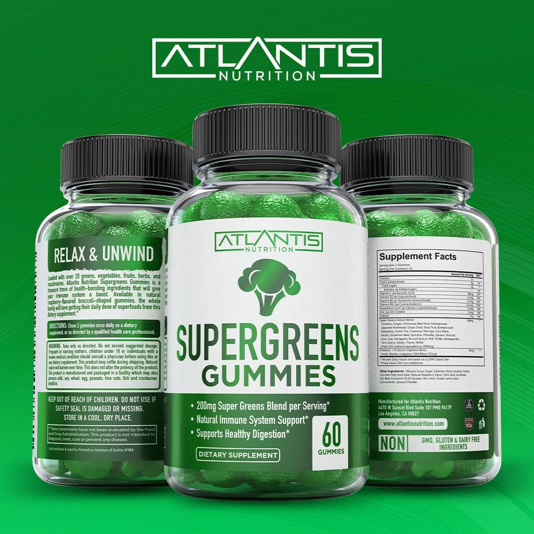 Atlantis Nutrition Supergreens Gummies – 60 Gummies | Immune Support, Gut Health & Superfood Nutrition
