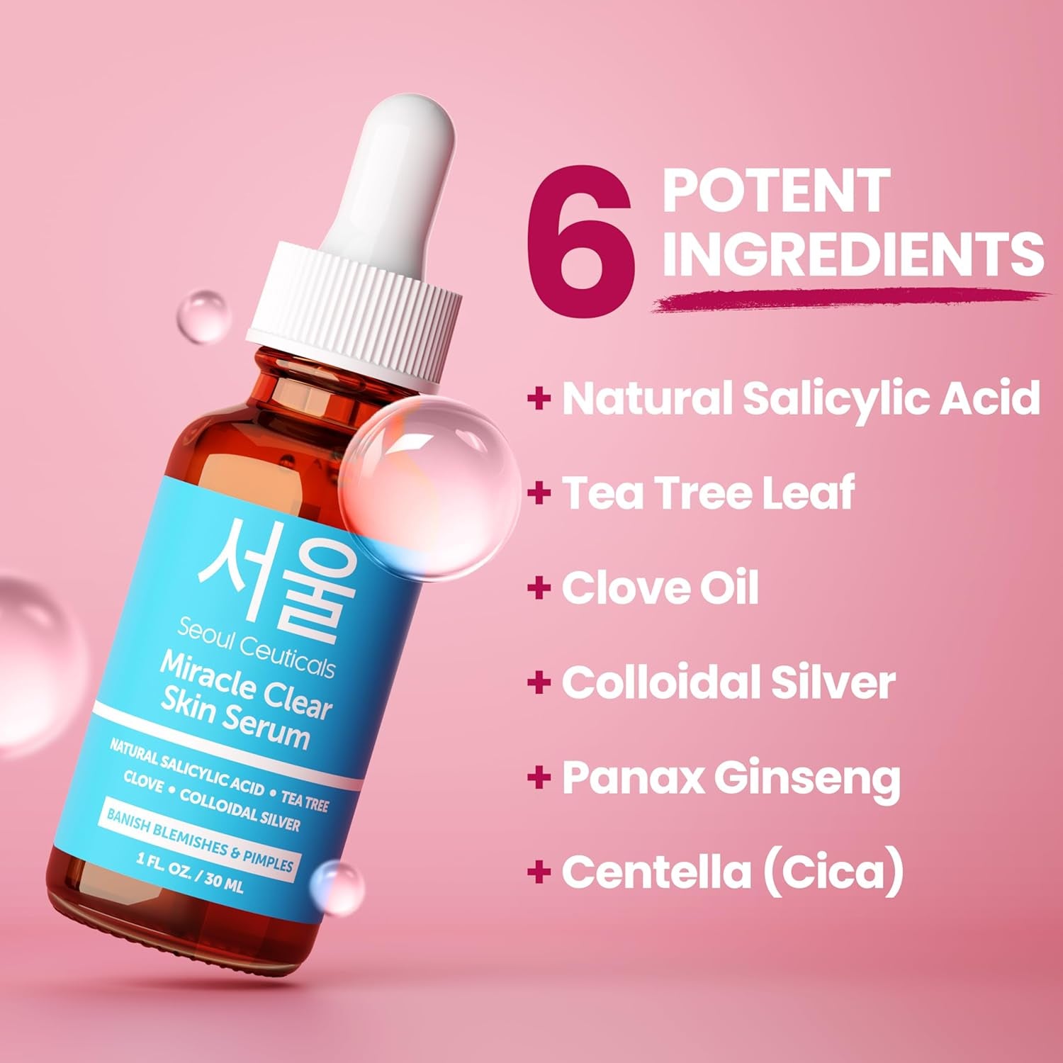 SeoulCeuticals Miracle Clear Skin Acne Serum – 30ml | Natural Salicylic Acid + Tea Tree for Clear, Balanced Skin
