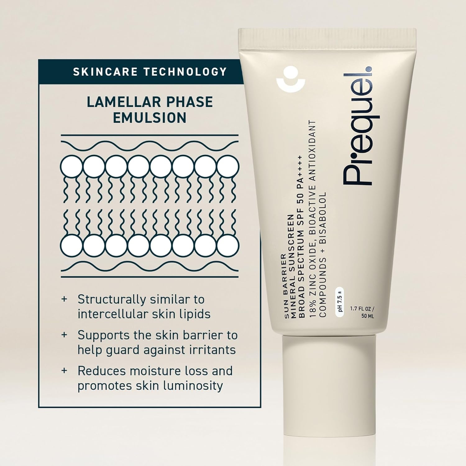 Prequel Sun Barrier Mineral Sunscreen Broad Spectrum SPF 50 PA++++ – 50ml | Lightweight, Soothing UVA/UVB Protection for Sensitive Skin