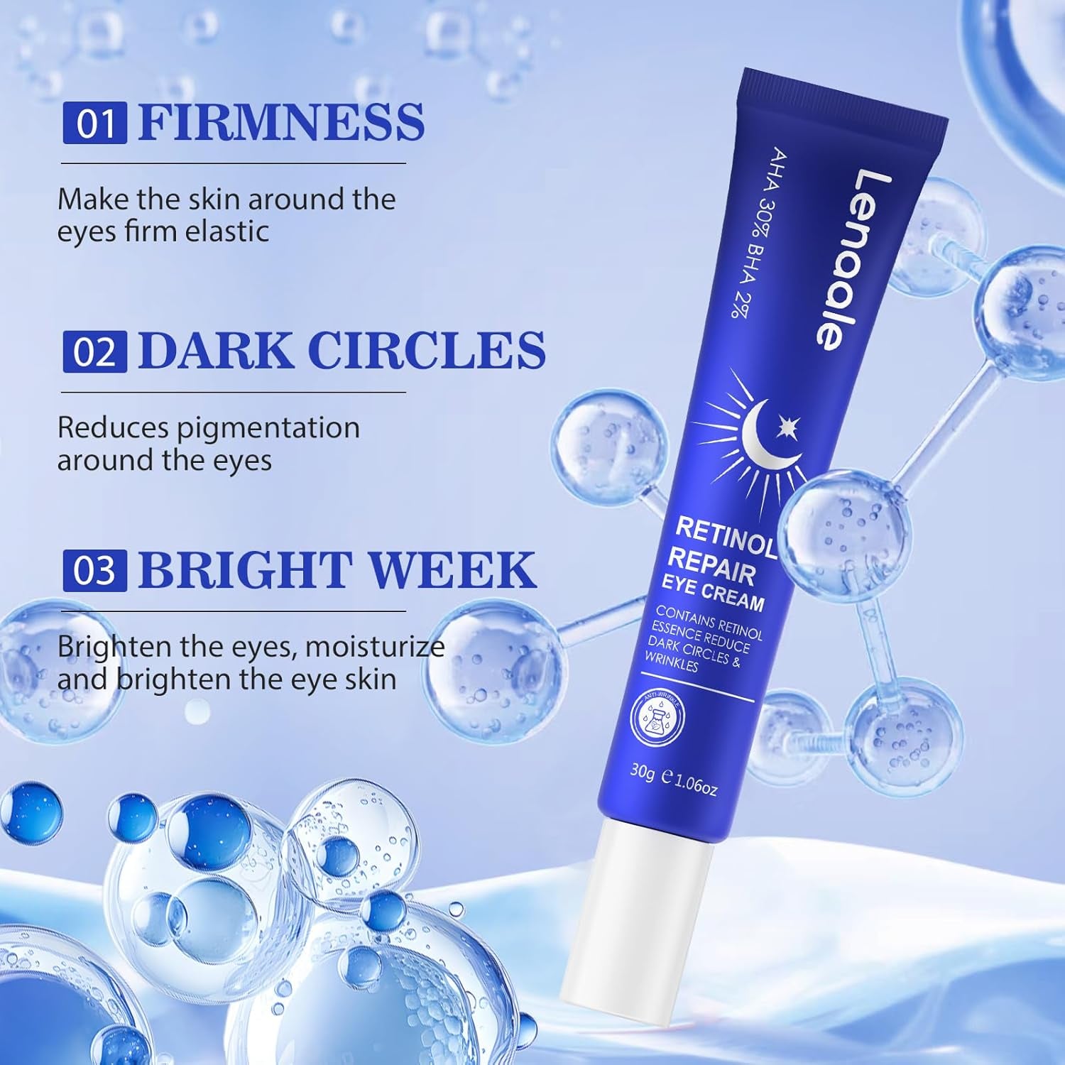 Lenaale Retinol Repair Eye Cream – 30g | Anti-Aging, Hydrating & Brightening Treatment for Fine Lines, Dark Circles & Puffiness