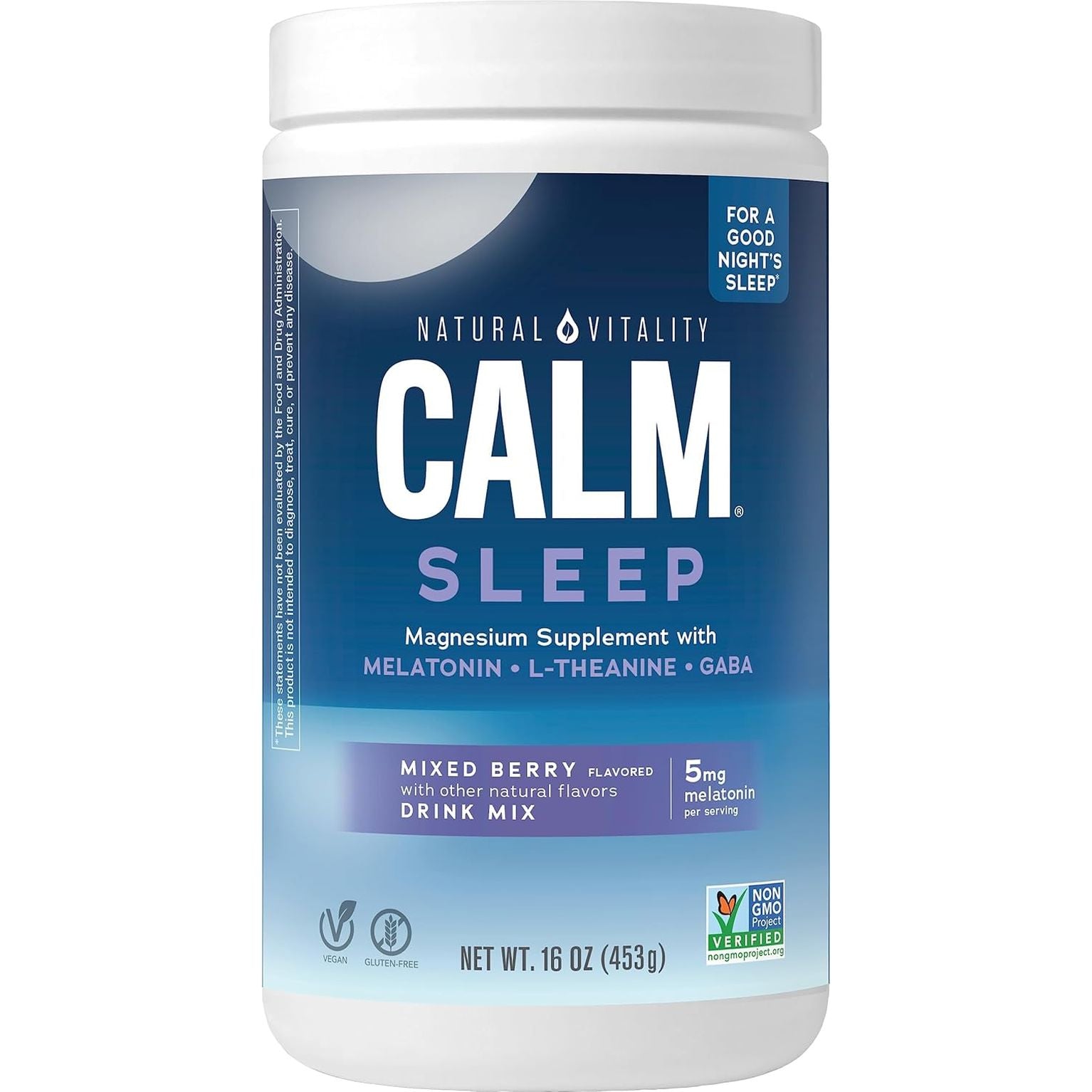 Natural Vitality Calm Sleep Magnesium Supplement – 453g (Mixed Berry) | With Melatonin, L-Theanine & GABA for Deep Relaxation & Restful Sleep