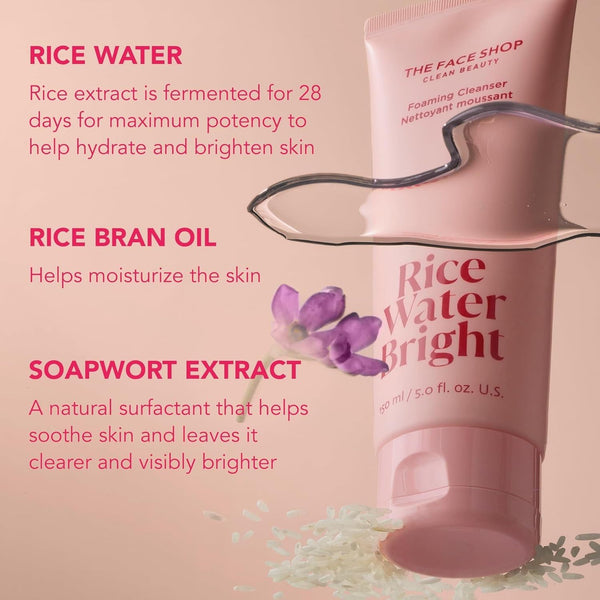 The Face Shop Rice Water Bright Foaming Cleanser – 300ml | Gentle Brightening Cleanser for Radiant Skin