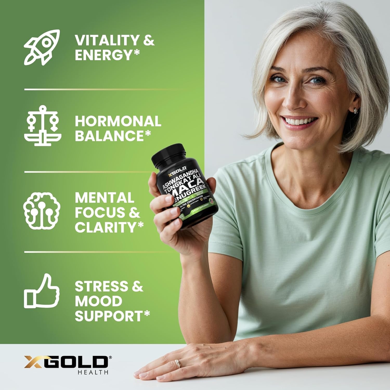 X Gold Health Ashwagandha Tongkat Ali Maca Fenugreek – 120 Capsules | Ultra-Potent Energy, Focus & Hormone Support