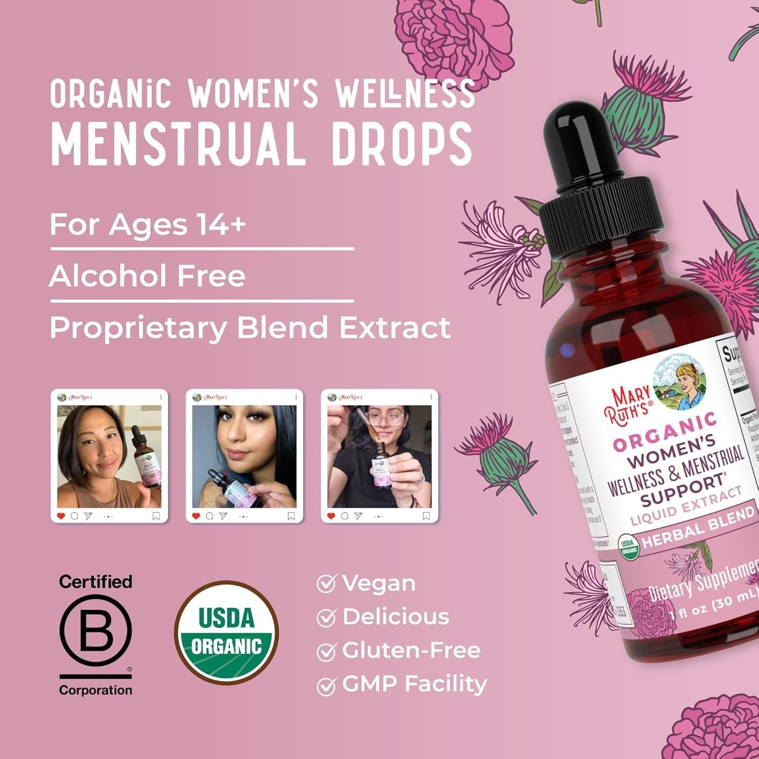 MaryRuth Organics Women's & Menstrual Support Liquid Extract – 30ml | Herbal PMS & Cycle Relief