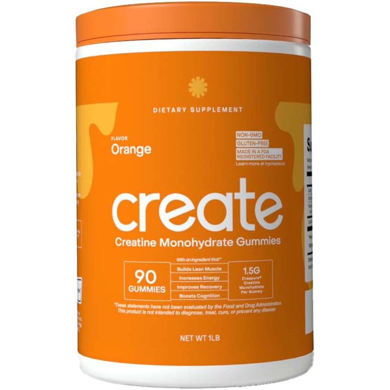 Creatine Monohydrate Gummies for Men & Women, Boost Focus, Strength, and Endurance, Anti-Melting Formula, Vegan, Gluten-Free, Non-Gmo, 1.5G of Creatine per Gummy (Orange, 90 Ct)