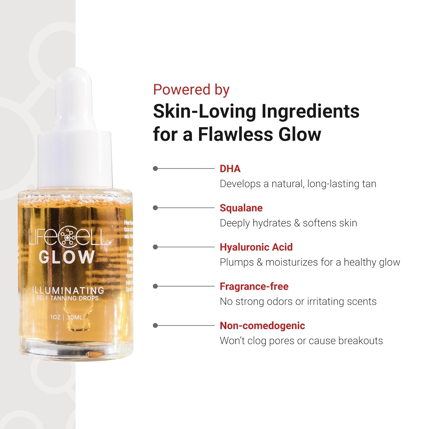 LifeCell Glow Illuminating Self Tanning Drops – 30ml | Customizable, Hydrating Tan for Face & Body